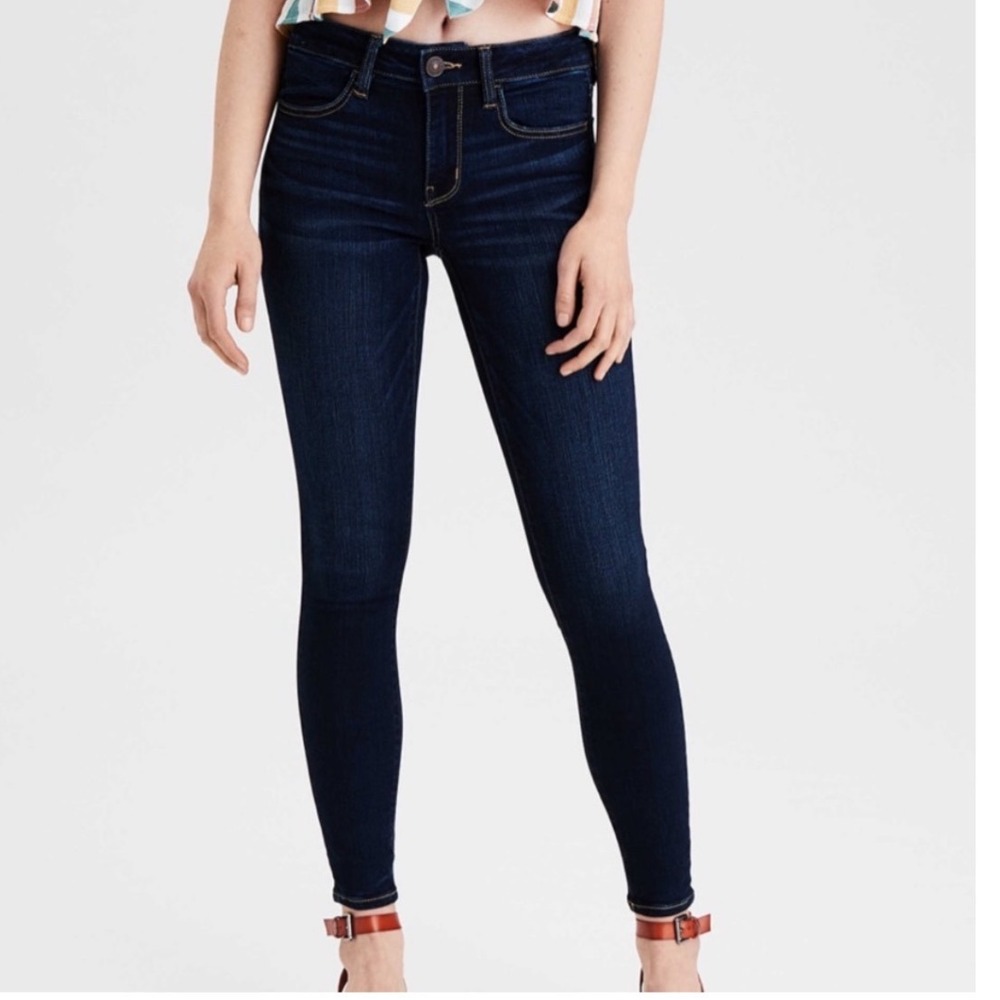 American Eagle Super Stretch Skinny Jeans Dark Wash Indigo Size 8 Long Aesthetic